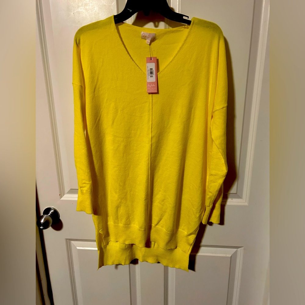 Shop the Cue Bright Yellow V-Neck Sweater S/M New With Tags  Hi/Low sweater